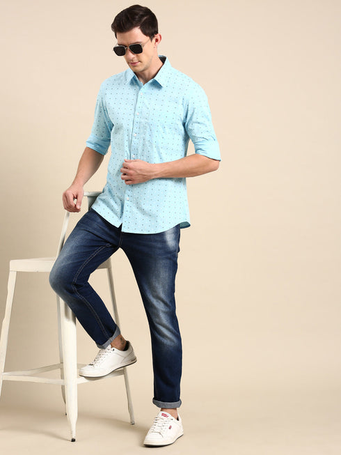 Blue Printed Full Sleeves Shirt